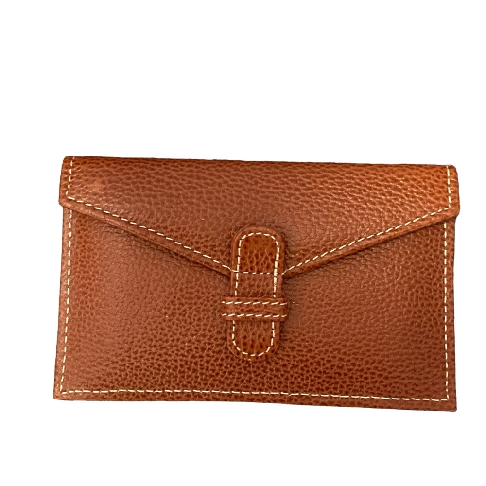 Leather card case with tab closure. British Tan. EUC